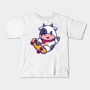 Cute cow play skateboard cartoon Kids T-Shirt